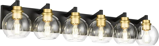 Excellent Bathroom Light Fixtures 6-Light Black and Gold Bathroom Vanity Light 38 Inch High-End