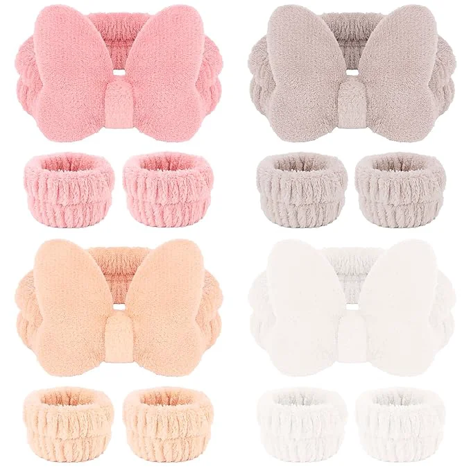 Environmentally Friendly CAVETEE Spa Headband for Washing Face 4 Pack Fuzzy Skincare Cute Butterfly Original Design