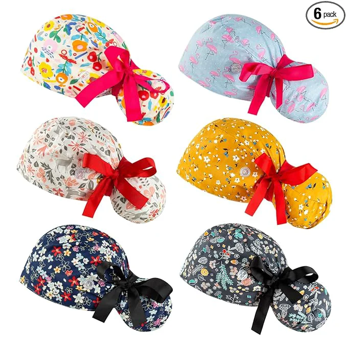 Modern Scrub Caps Women Bouffant Scrub Caps Adjustable Working Cap Ponytail Pouch Tie Durable