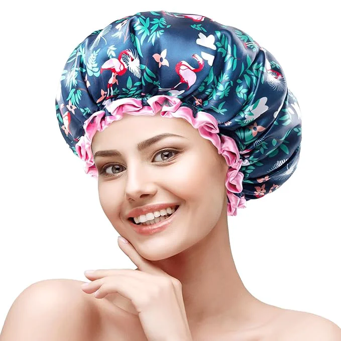 Professional mikimini Medium Shower Cap for Girls and Women Flamingo Shower Caps Classic