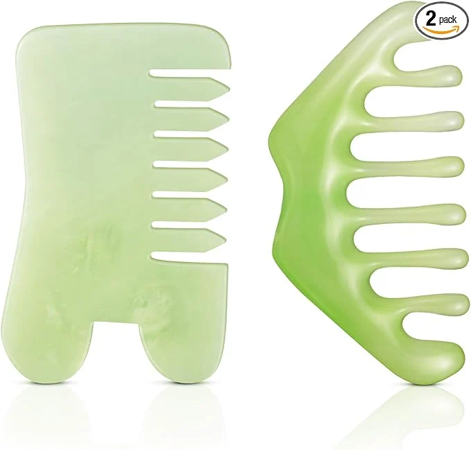 Innovative Geiserailie 2 Pcs Jade Combs Esthetician Supplies Massage Stone Hair Gua Sha Convenient