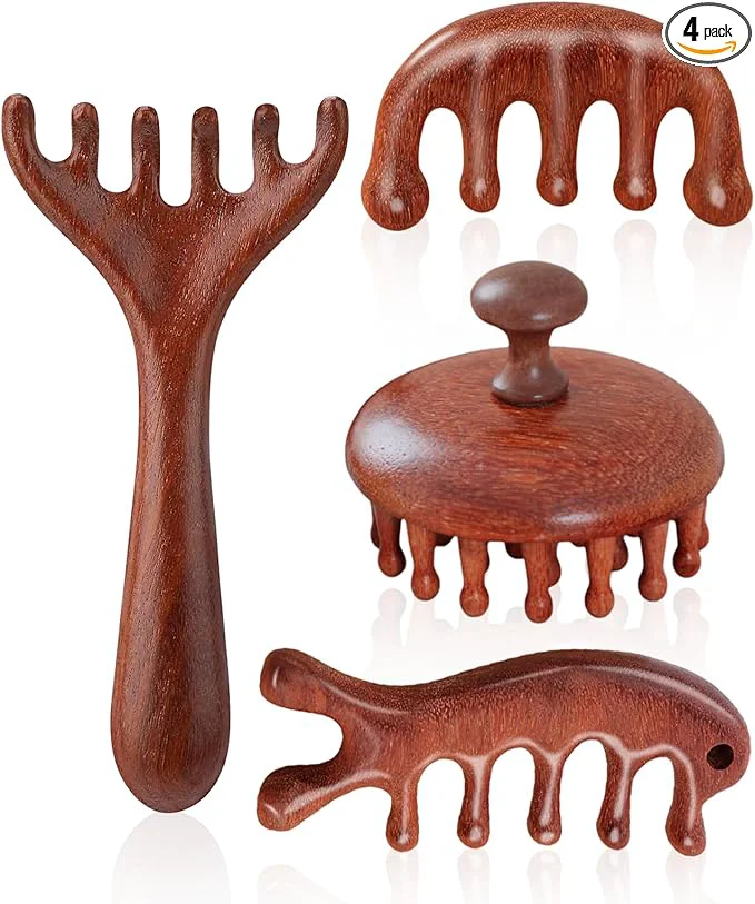 Recyclable 4 Pack Wooden Scalp Massager Comb Portable Manual Head Massage Brush Tool Hair Safe