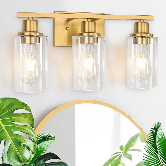 Genuine Gold Bathroom Wall Lights Brushed Brass 3-Light Vanity Light Fixtures Modern Carefully Designed