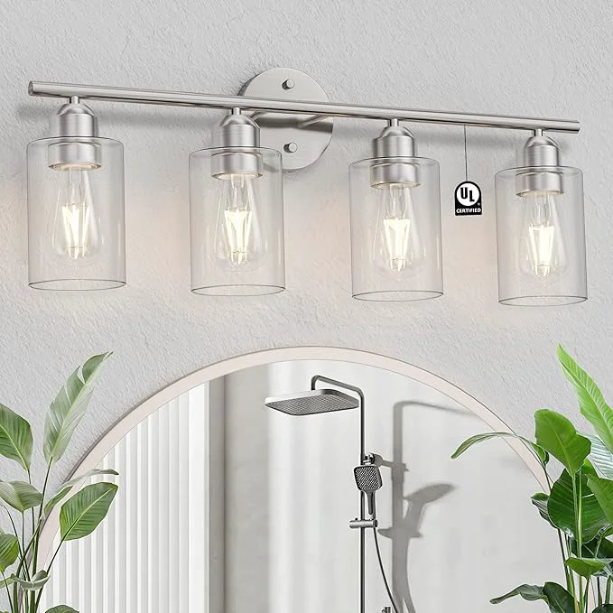 Sophisticated Espird Bathroom Vanity Light Fixtures Brushed Nickel 4 Lights Rustic Farmhouse Fine