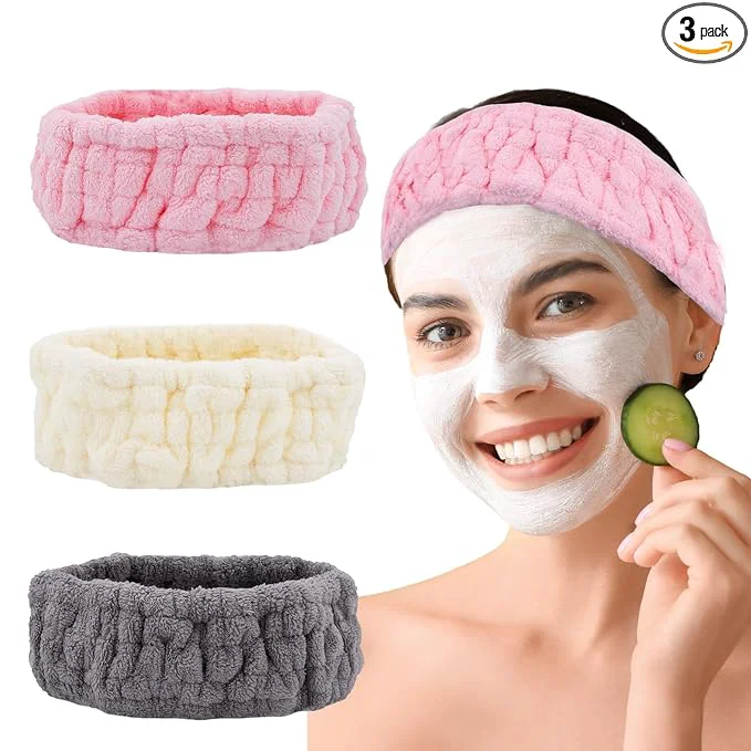 Trendy Microfiber Spa Headband 3-Pack Soft Terry Cloth Headband Minimalist