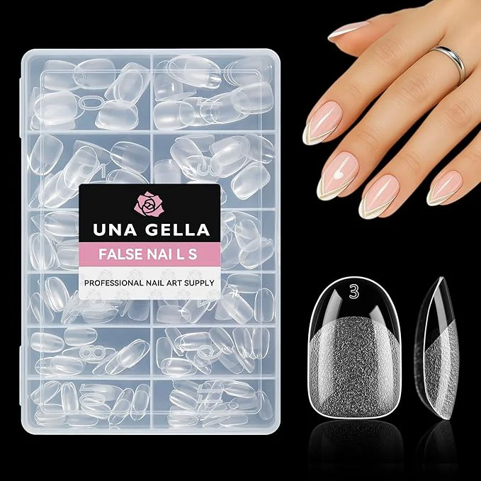 Premium Material UNA GELLA Short Oval Round Nail Tips Pre Etched Short Oval Gel Nail Tips Soft Safe