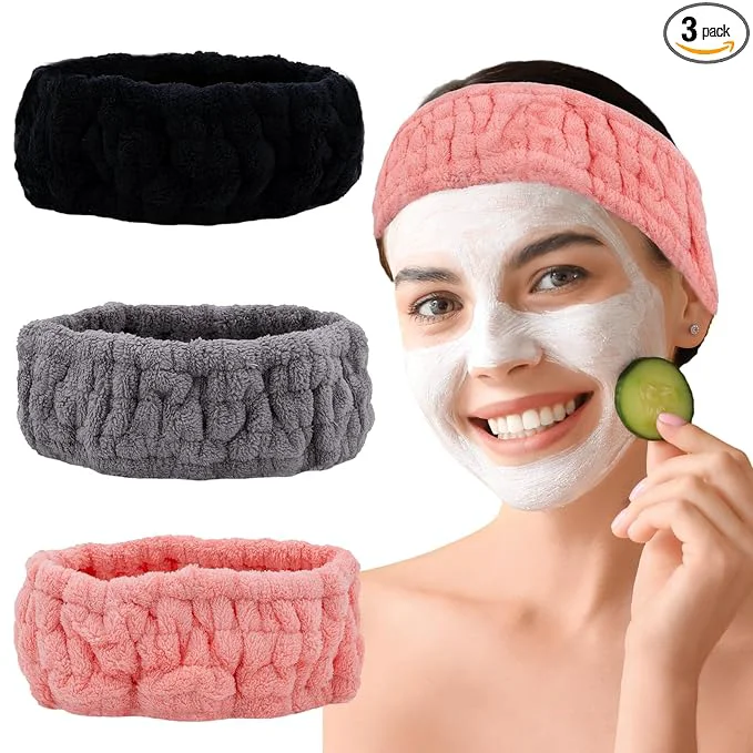 High-Quality Microfiber Spa Headband 3-Pack Soft Terry Cloth Headband Eco-Friendly