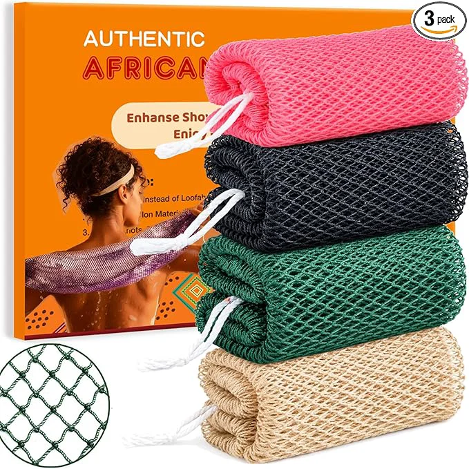 Contemporary African Net Sponge 4 Pieces African Exfoliating Net Sponge Body Back Fine Crafted