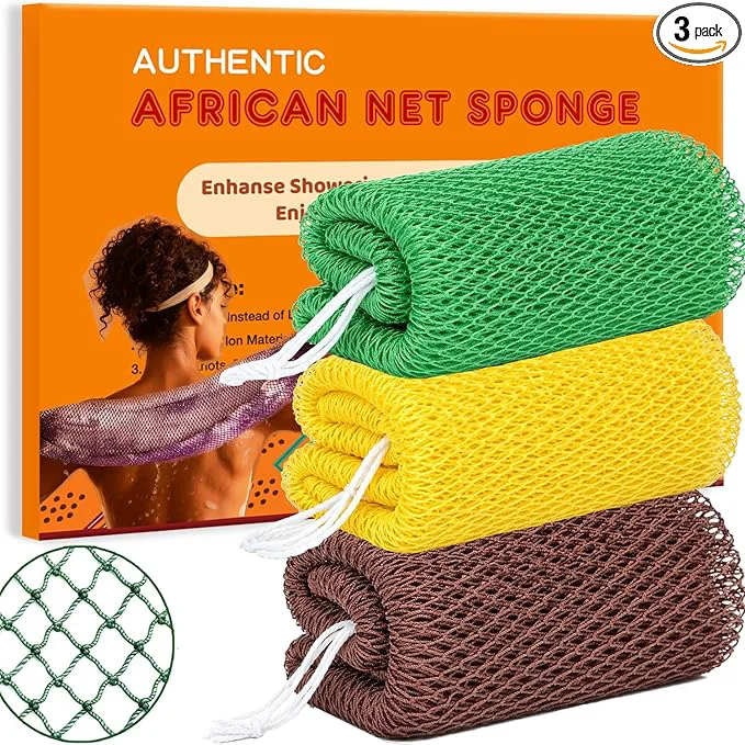 Clean African Net Sponge 3 Pieces African Exfoliating Net Sponge Body Back Premium Material