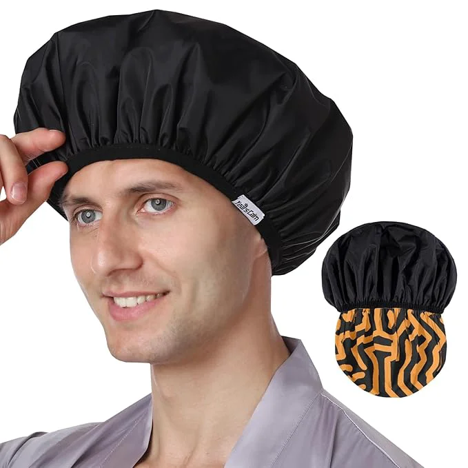 Dependable Years calm Men Shower Cap Reusable Waterproof Dual-Layer Design Double-Sided Modern