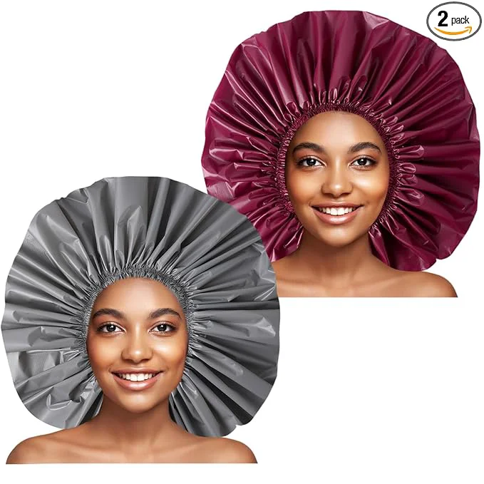 Carefully Designed Jumbo Size Shower Cap 2 PCS Waterproof Shower Caps Detailed