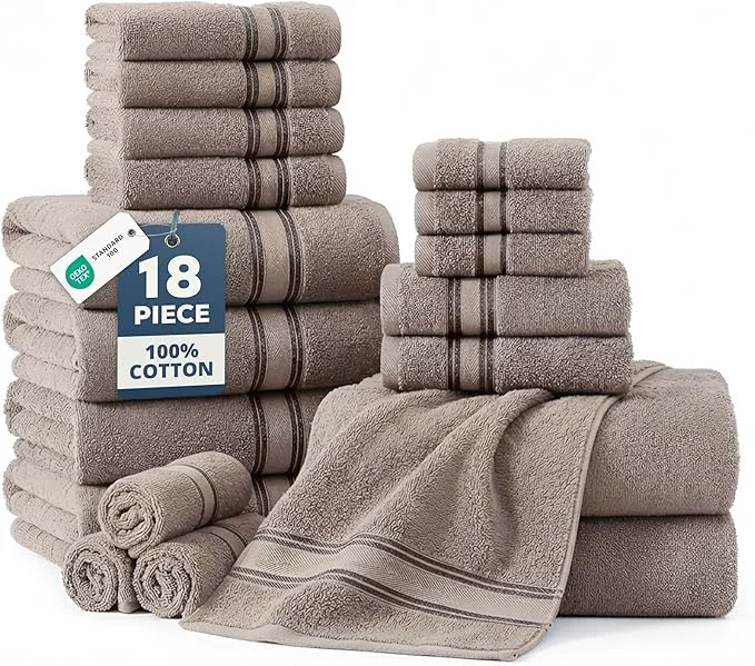 Traditional LANE LINEN Luxury Cotton Towels Set 18 – Zero Twist 6 Bath Towels Sustainable