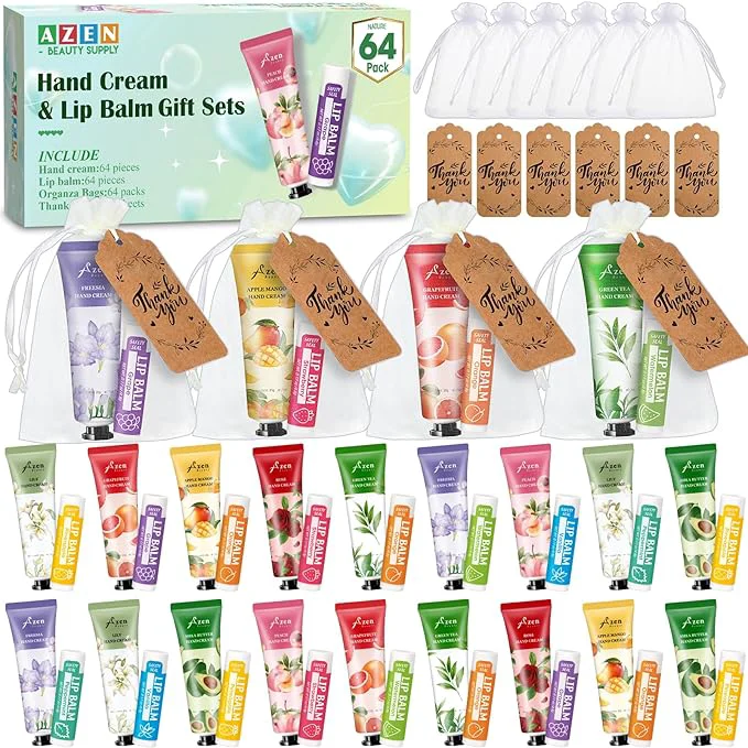 Classic AZEN 64 Sets Bulk Gifts Hand Cream and Lip Balm Bulk Set Sustainable