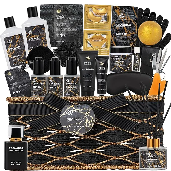 Premium Material 35 Pcs Charcoal Bath Body Gift Basket Exclusive