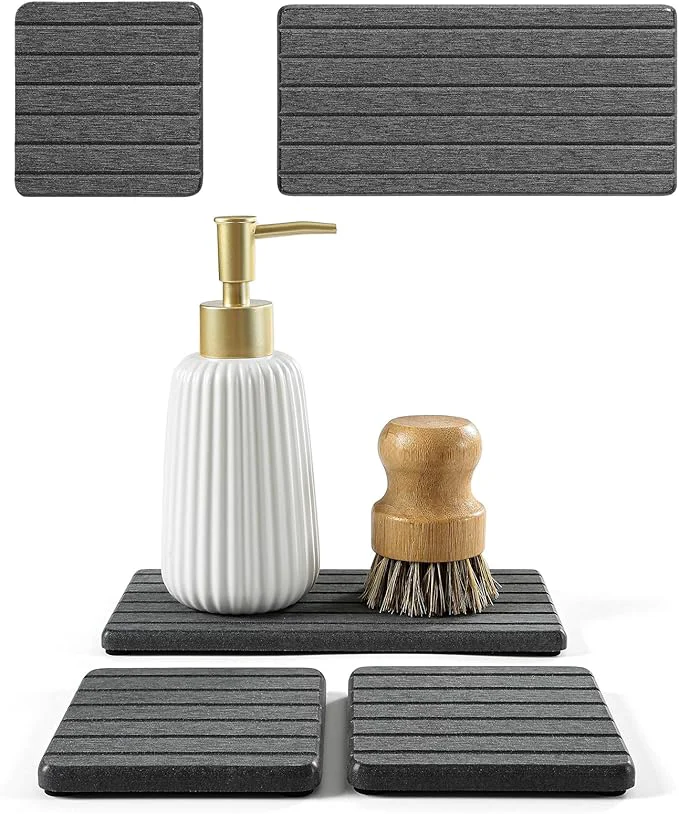 Convenient 3 Pack Diatomite Stone Sink Tray Water Absorbing Mat Detailed