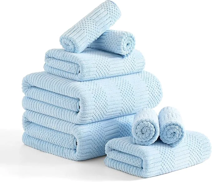Trendy 8 Piece Bath Towel Set-2 Oversized Bath Sheets 2 Hand Towels 4 Safe