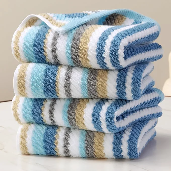 Crafted Blue Striped Hand Towels Set Certified