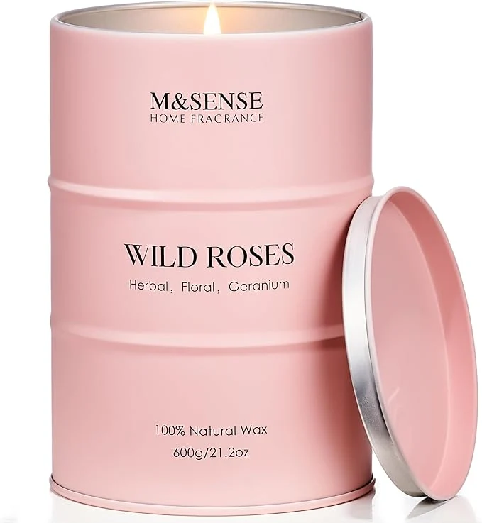 Practical M SENSE Wild Rose Large Natural Scented Candle 120 Hours Long Lasting Soy Elite