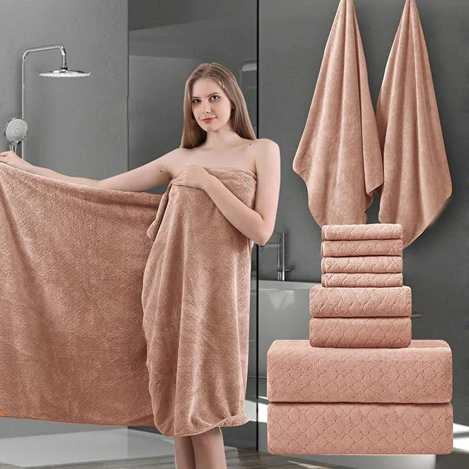 Premium Material 8-Piece Bath Towels Set 2 Oversized Large Bath Towel Sheet 2 Hand Towels and Smooth