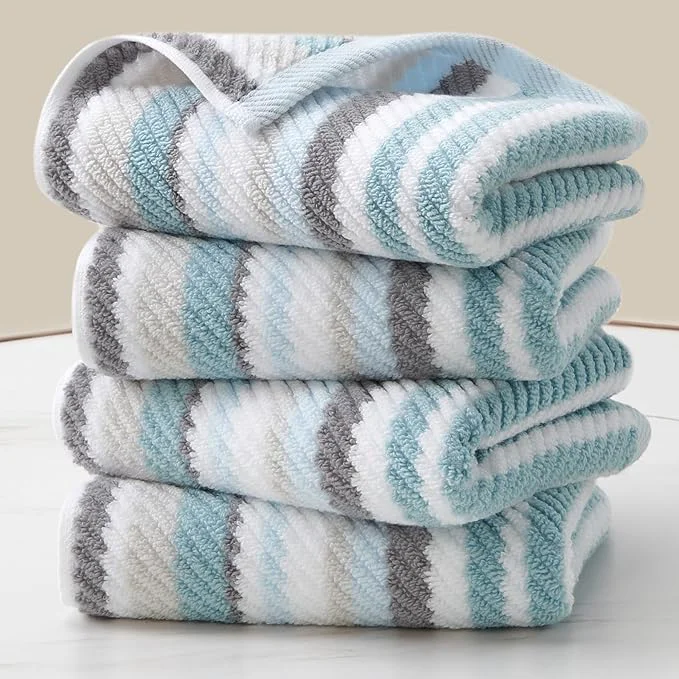 Luxury Quick Dry Highly Absorbent Cotton Aqua Striped Hand Towels Exceptional