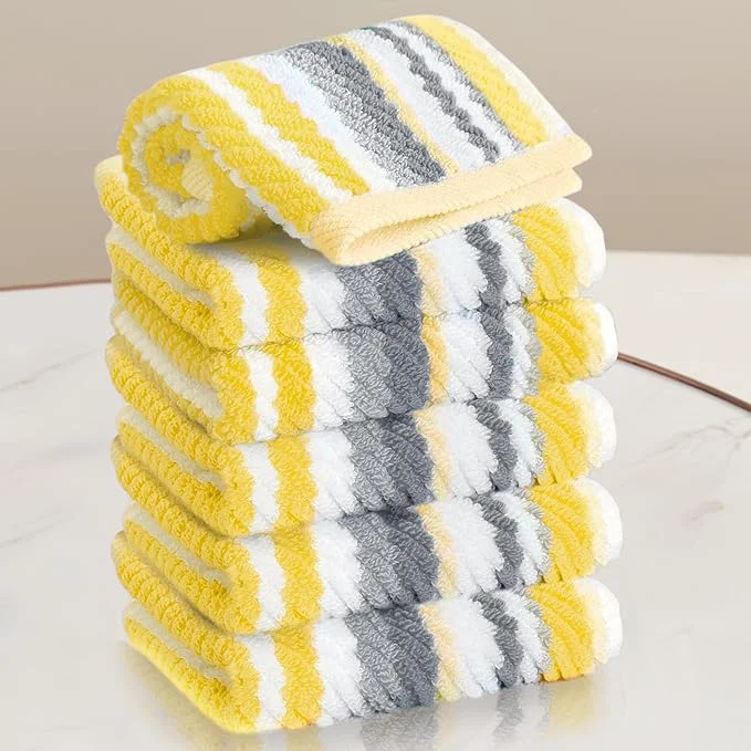 Excellent Yellow Striped Washcloths 6PC Crafted