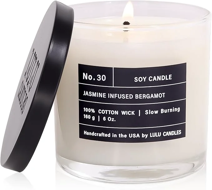 Prestigious Lulu Candles Jasmine Infused Bergamot Luxury Scented Soy Jar Candle Hand Genuine