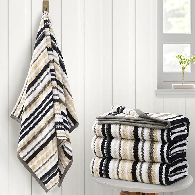 Selected VOOVA MOVAS Shower Bathroom Black Striped Bath Towels Original Design