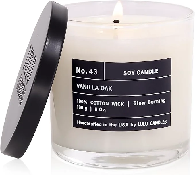 Next-Generation Lulu Candles Vanilla Oak Luxury Scented Soy Jar Candle Hand Poured in The Certified