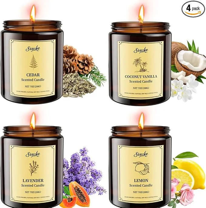 Breathable 4 Pack 28oz Scented Candles Soy Wax Jar Candles Coconut Vanilla Scented Easy-to-Use