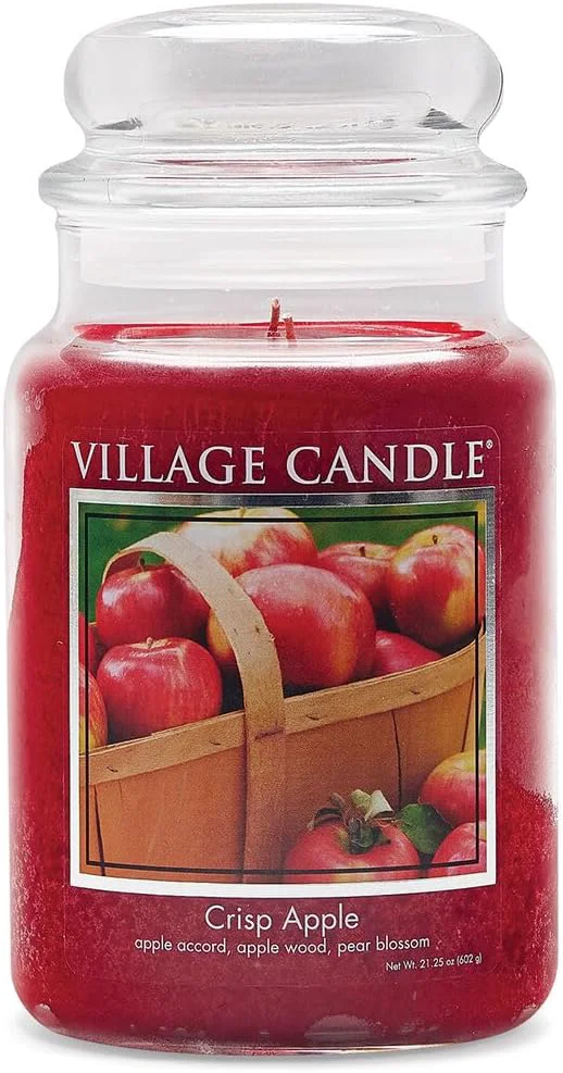 Expertly Made Village Candle Crisp Apple Large Glass Apothecary Jar Scented Candle 21.25 oz. Easy-to-Use