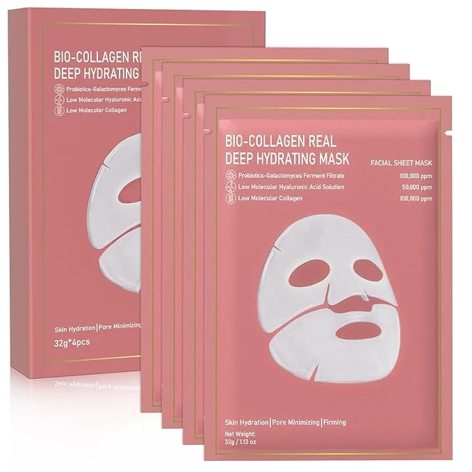 Efficient Collagen Face Mask 4 Pack Bio-Collagen Deep Mask Overnight Hydrating Face Safe