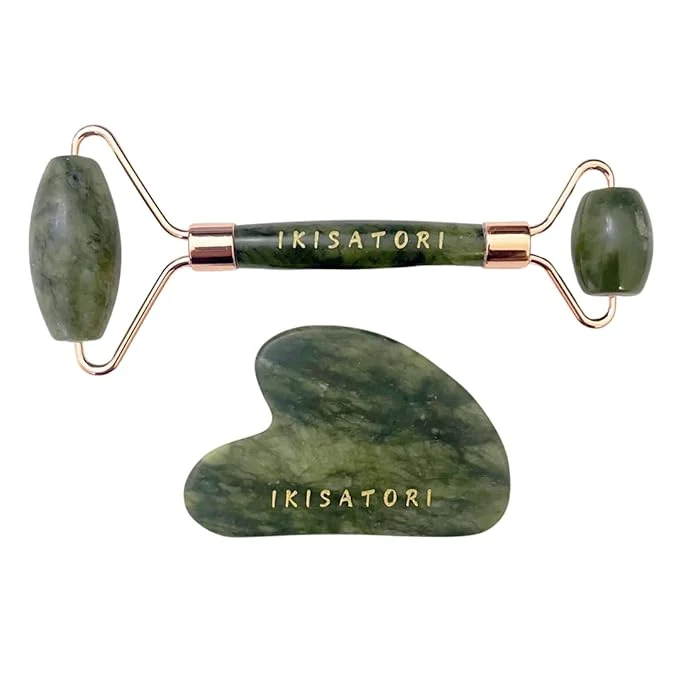 Optimized Green Jade Natural Stone Curved Facial Roller Guasha Set Exclusive