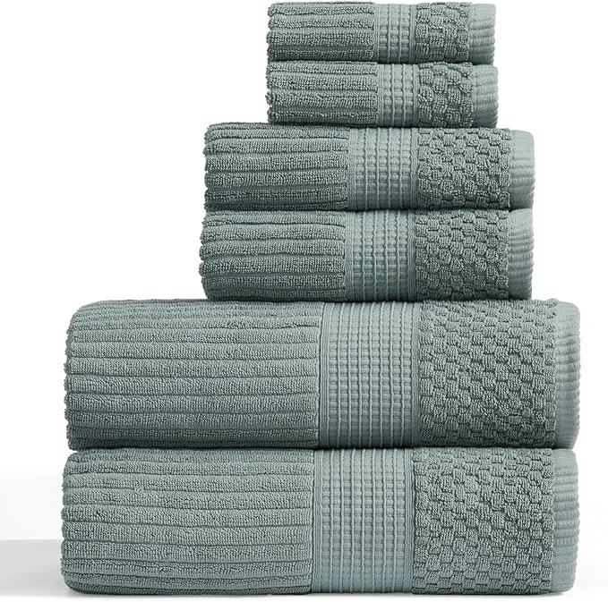 Green Springtree Home Cotton Bath Towel Set 6 Piece Set Absorbent Safe