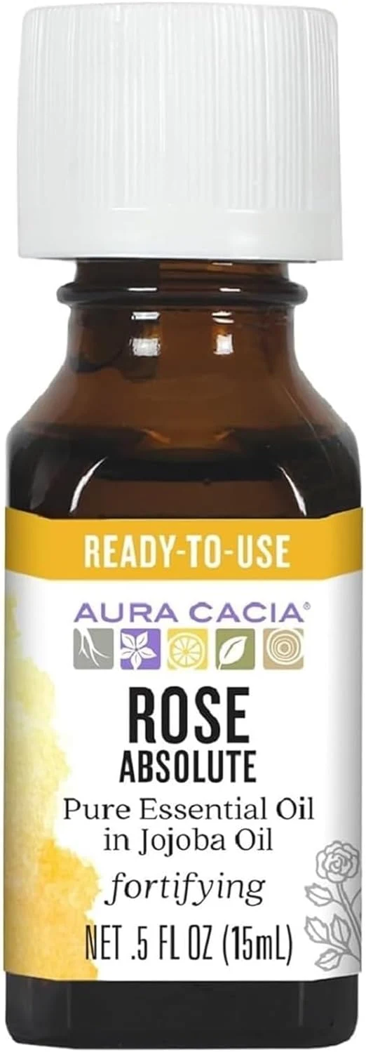 Elegant Aura Cacia Rose Absolute Pure essential Oil in Jojoba Oil 0.5 Ounce. Innovative