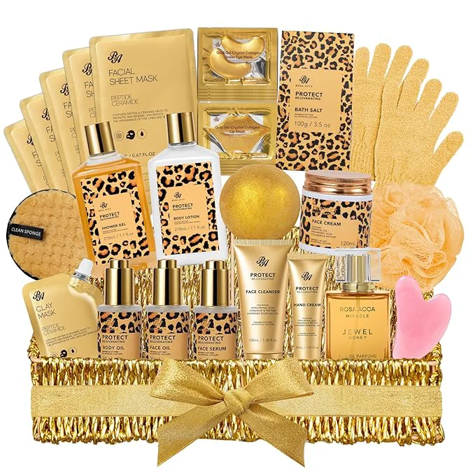 Reusable 32 Pcs Mother’s Day Gift for Mom Honey Almond Bath Body Gift Basket for Trendy