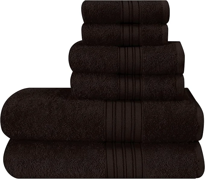Professional BOUTIQUO 6 Pack Cotton Towel Set Contains 2 Bath Towels 28×55 inch 2 Hand Carefully Designed