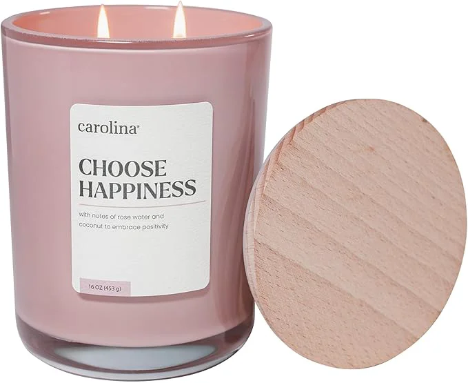 Environmentally Friendly Carolina Choose Happiness 16 oz Scented Candle 2 Wick Wellness Relaxing Candle Premium