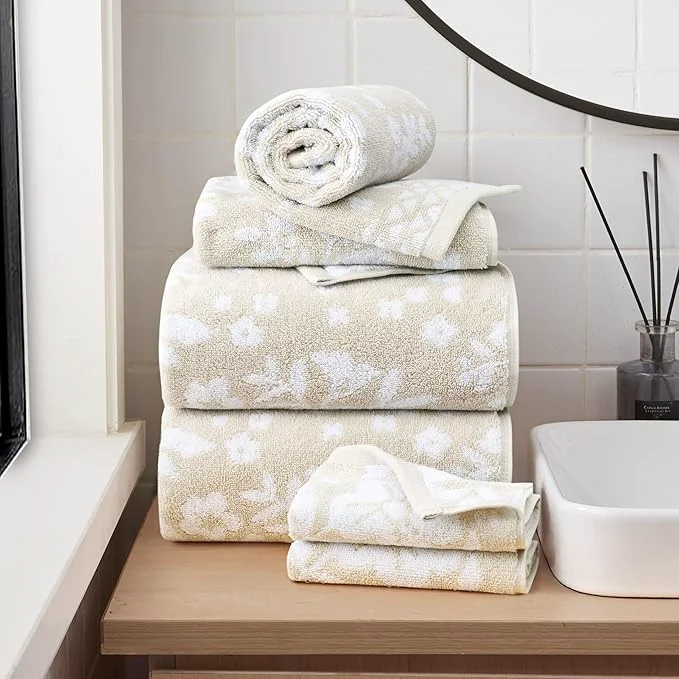 Premium Material Lucky Brand Folk Floral 6 Piece Bath Towel Set Detailed