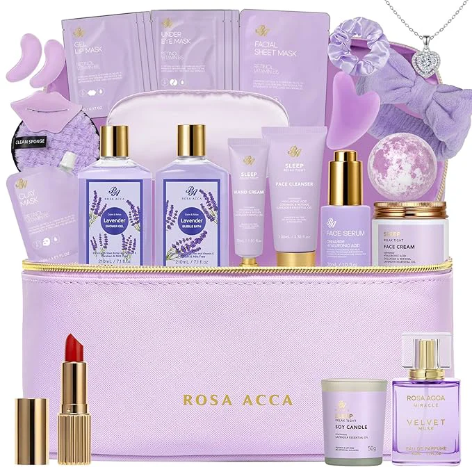 World-Class 25 Pcs Mother’s Day Gift Lavender Bath Body Gift Basket Set Environmentally Friendly