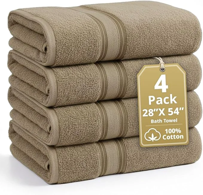 World-Class LANE LINEN Cotton Bath Towels Set of 4 Minimalist