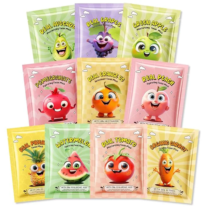 Original Design Kaely 10 Pack Fruit Face Masks for Kids Kids Face Mask Spa Day Kit Supplies Fast