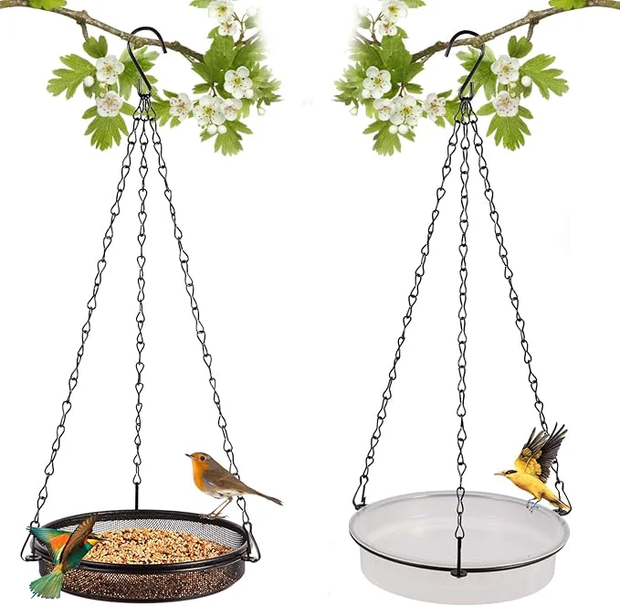 Crafted HRAYLTOP 2-in-1 Set Hanging Bird Feeder and Bath Prestigious