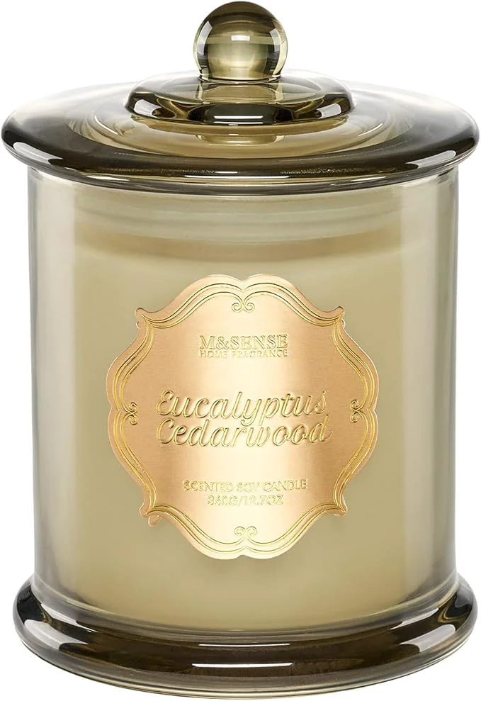 Advanced M SENSE Eucalyptus Cedarwood Soy Candles 2 Wick 12.7oz Large Jar Candle 75H Solid