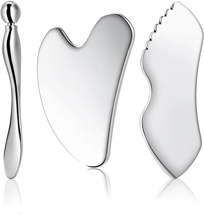 Environmentally Friendly Gua Sha Facial Tools 3 in 1 Stainless Steel Metal Guasha Eye Cream Carefully Designed