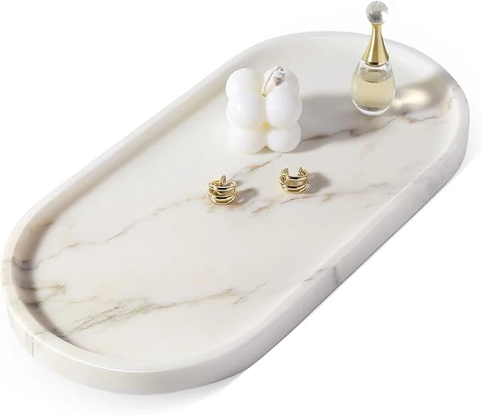 Relaxed Koville White Marble Tray with Gold Pattern Pure