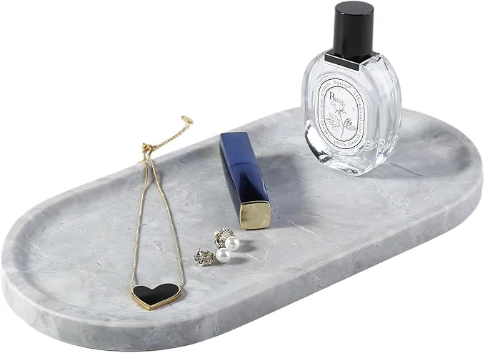 Optimized Koville Grey Marble Tray for Bathroom Countertop Stone Catchall Trays for Premium Material