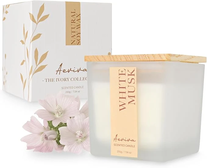 Smooth Scented Candle 7.04 oz White Musk Aromatherapy Candle Natural Soy Wax Luxury