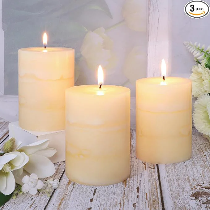 Flexible 3×4 Inches Jasmine Scented Pillar Candles Ivory White Hand-Poured Candle Long Prestigious