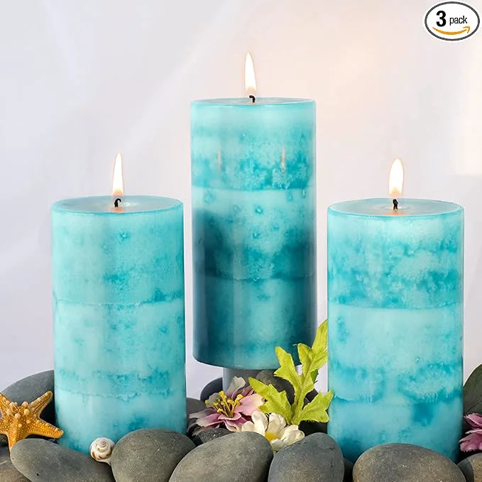 Premium Material Pillar Candles Ocean Breeze Scented 3×6 inch Long-Lasting Clean Burning Candle Pure