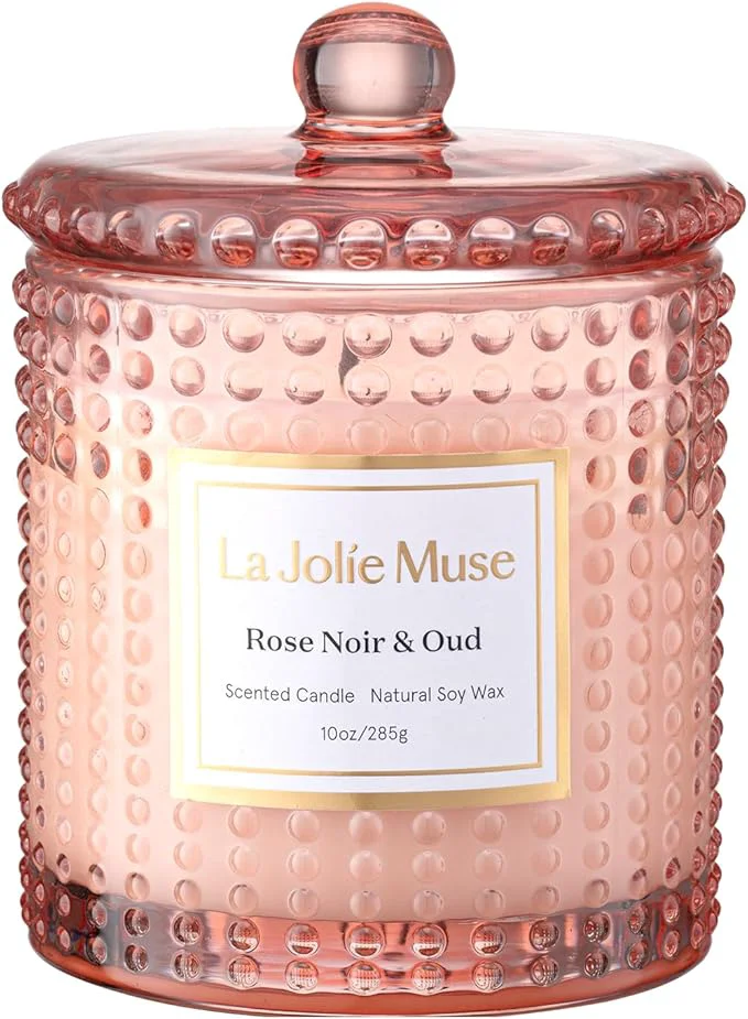 Modern LA JOLIE MUSE Rose Noir Oud Scented Candle – Lemon Rose Oud 10 oz Natural